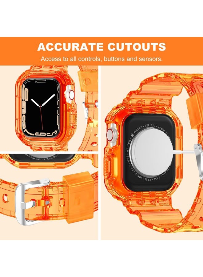 XYF Compatible for Crystal Clear Apple Watch Ultra 2 Bands, 49mm Bumper Case Men Women Jelly Cover Strap for iWatch Ultra 2/1 Series 9 8 7 SE 6 5 4 3 2 1 (Neon Clear Orange, 49) - Image 4
