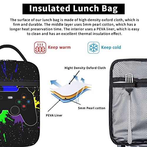 Funacola Game Gamer Lunch Bag For Boys Girls Kids Cool Reusable Lunch Box Joystick Splash Insulated Meal Bags Portable Lunch Tote For School Men Work Travel Picnic - Image 5