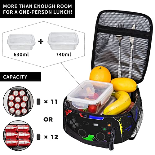 Funacola Game Gamer Lunch Bag For Boys Girls Kids Cool Reusable Lunch Box Joystick Splash Insulated Meal Bags Portable Lunch Tote For School Men Work Travel Picnic - Image 4