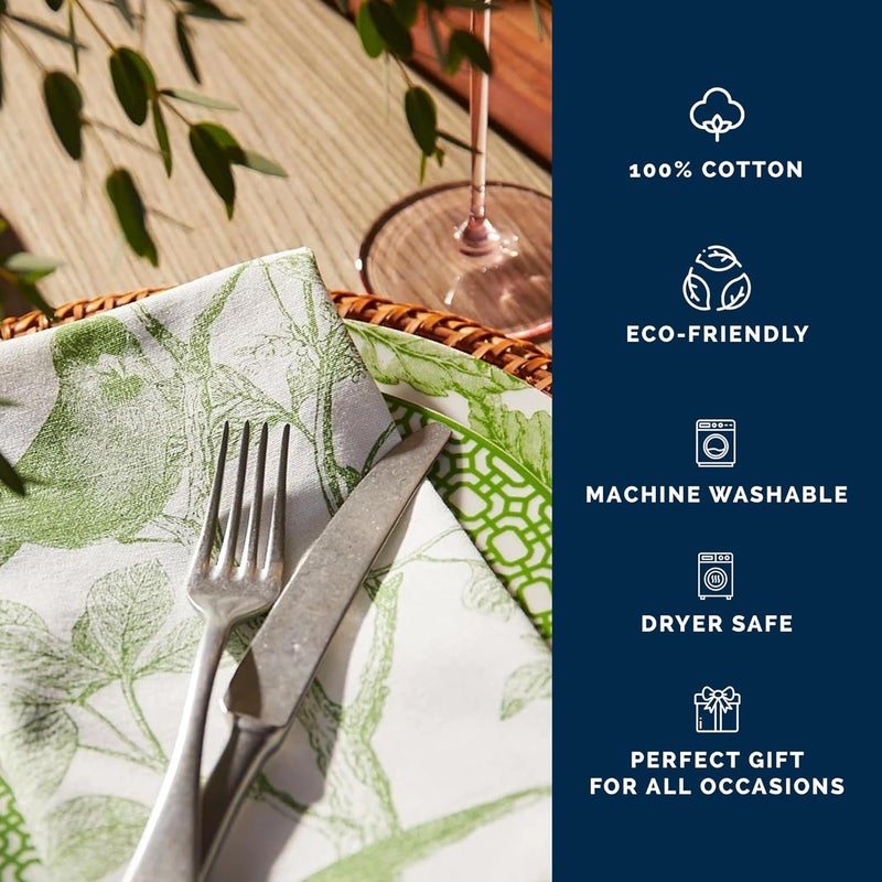 CASKATA Arbor Birds Green Dinner Napkins Set of 4  100 Cotton Cloth Set for Entertaining or Everyday Table  for Wedding Birthday Christmas Green and White 22 Inch Square - Image 3