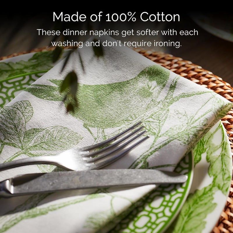 CASKATA Arbor Birds Green Dinner Napkins Set of 4  100 Cotton Cloth Set for Entertaining or Everyday Table  for Wedding Birthday Christmas Green and White 22 Inch Square - Image 4