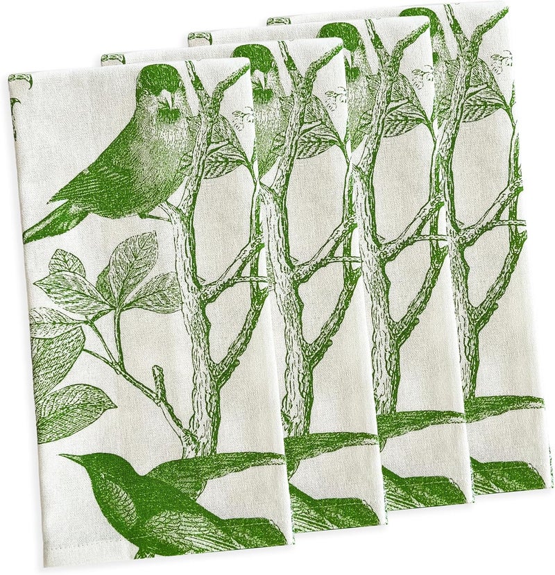 CASKATA Arbor Birds Green Dinner Napkins Set of 4  100 Cotton Cloth Set for Entertaining or Everyday Table  for Wedding Birthday Christmas Green and White 22 Inch Square - Image 1
