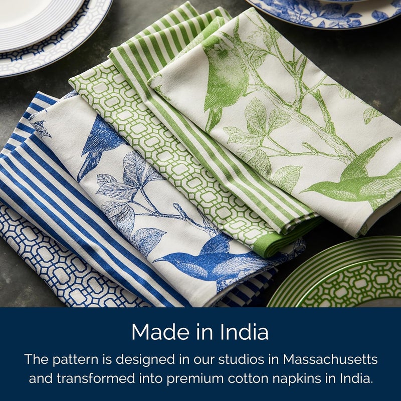 CASKATA Arbor Birds Green Dinner Napkins Set of 4  100 Cotton Cloth Set for Entertaining or Everyday Table  for Wedding Birthday Christmas Green and White 22 Inch Square - Image 5