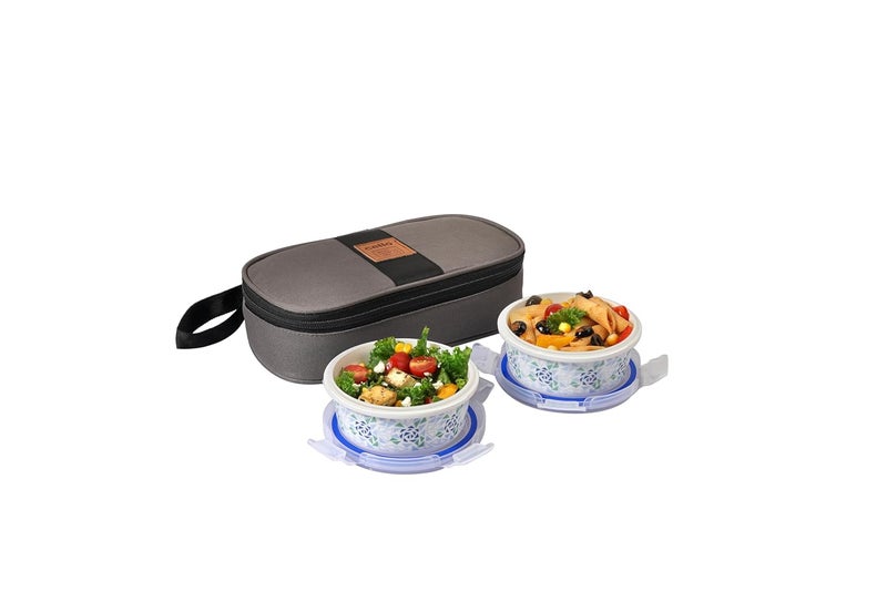 Cello CELLO Opalware Mosaic Rose Lunch Box with Jacket | Leak-Proof & Thermal Resistant | Microwave Safe & Dishwasher Safe | 2 Container with Lid 300ml Each | Set of 2  - Image 1