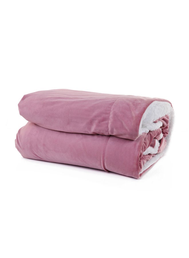 Mintra Blanket Double Sided Sherpa & Strip Super Soft Flannel  Dusty Rose 220x240 - Image 1