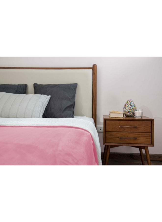 Mintra Blanket Double Sided Sherpa & Strip Super Soft Flannel  Dusty Rose 220x240 - Image 3