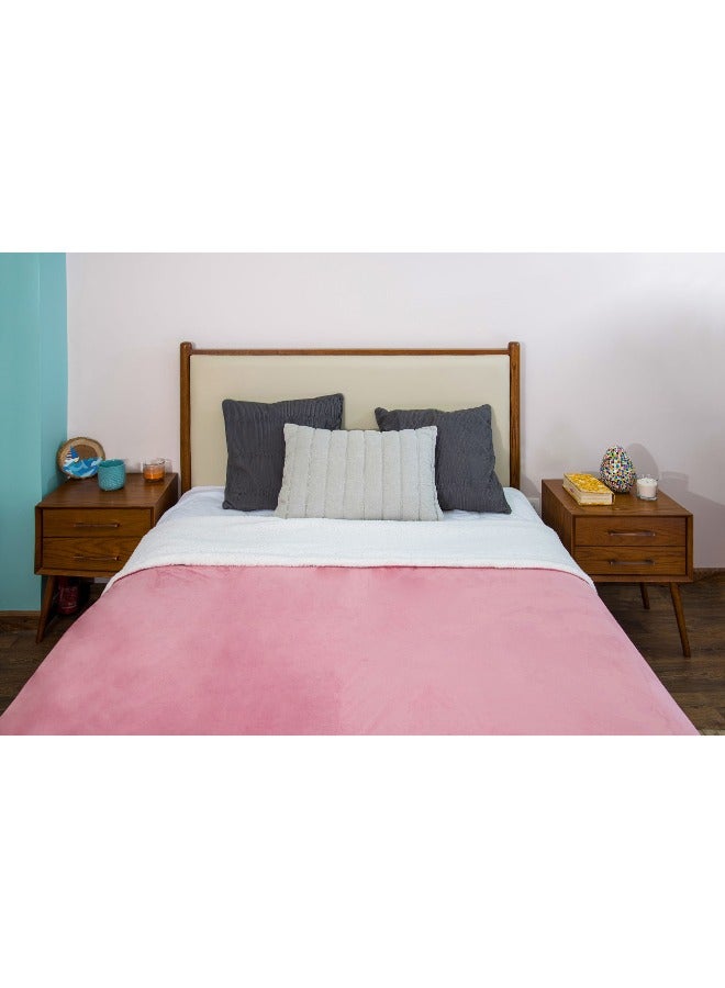 Mintra Blanket Double Sided Sherpa & Strip Super Soft Flannel  Dusty Rose 220x240 - Image 4