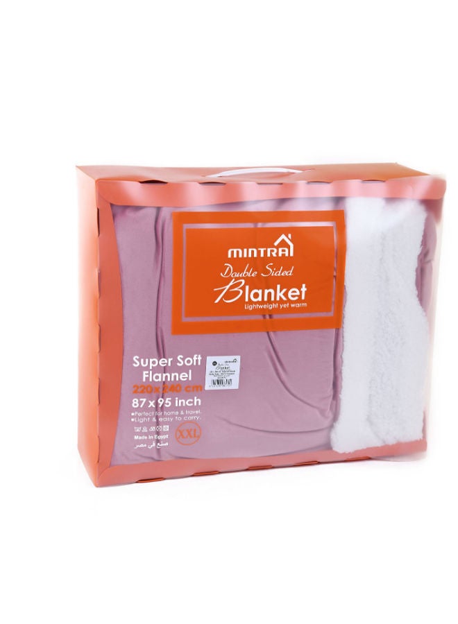 Mintra Blanket Double Sided Sherpa & Strip Super Soft Flannel  Dusty Rose 220x240 - Image 5