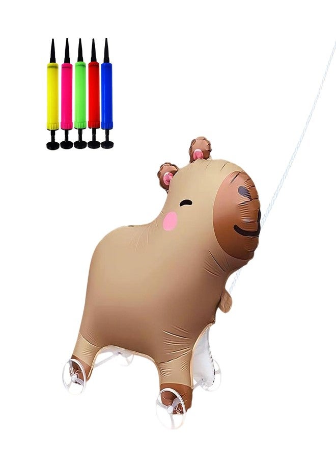 CIYOJA Capybara Pirthday Decorations Walking Balloon with Wheels - Self-Standing Animal Balloon for Kids, Capybaras Party Decorations for Birthday Theme Supplies - Image 1