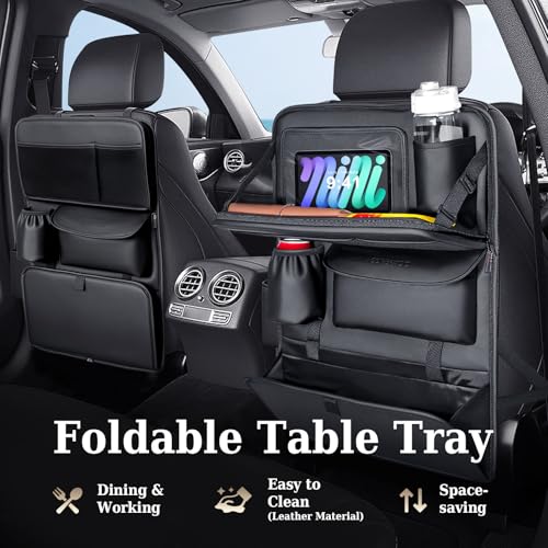 Coverado Backseat Car Organizer Nappa Leather Car Seat Organizer with Touch Screen Tablet Holder Foldable Food Tray Kick Mats Protector Multi Car Storage Accessories Garbage Bag Holder1 Pack - Image 3