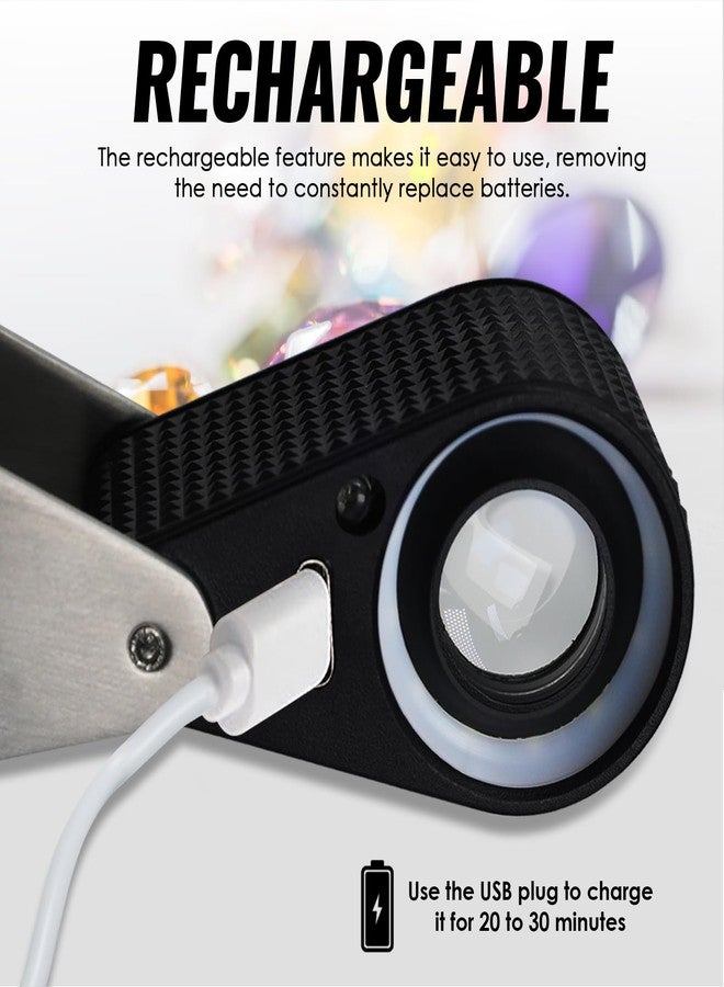 DANOPLUS 20x Magnification Jewelers Loupe with Rechargeable UV & LED Lights Jewelry Loupe 22mm Optical Glass Lens Foldaway Design for Jewelry, Rocks, Coins - Image 5