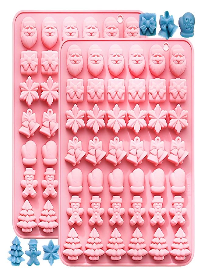 Vrthske 2PCS ChristmasTheme Silicone Molds with Snowflake Gingerbread Santa Claus Gloves Jingle Bells Gift Boxs for Chocolate, Candy, Jelly, Cookie, Cake and Cupcake Decoration (Pink) - Image 1
