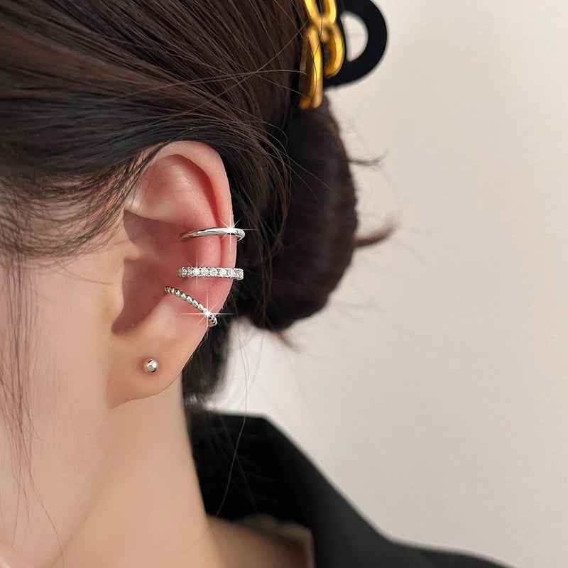 PANSHI  3Pcs Ear Cuffs Non Piercings, Teen Gifts Trendy Silver Clip On Earrings for Teens Women Jewelry Set Gifts for Teen Teenage Women (Silver) - Image 4