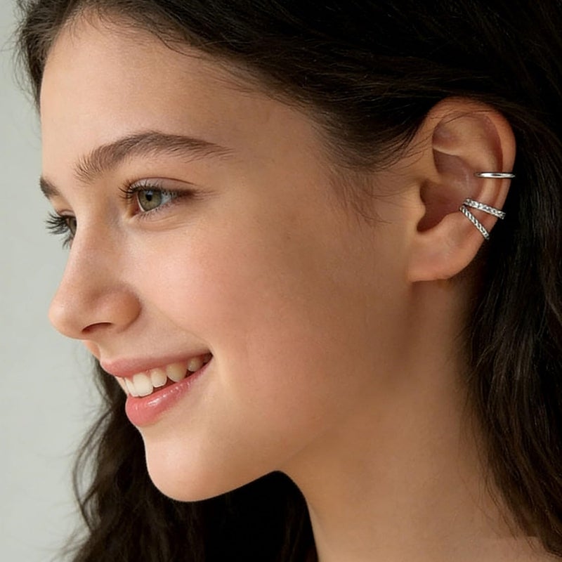 PANSHI  3Pcs Ear Cuffs Non Piercings, Teen Gifts Trendy Silver Clip On Earrings for Teens Women Jewelry Set Gifts for Teen Teenage Women (Silver) - Image 2