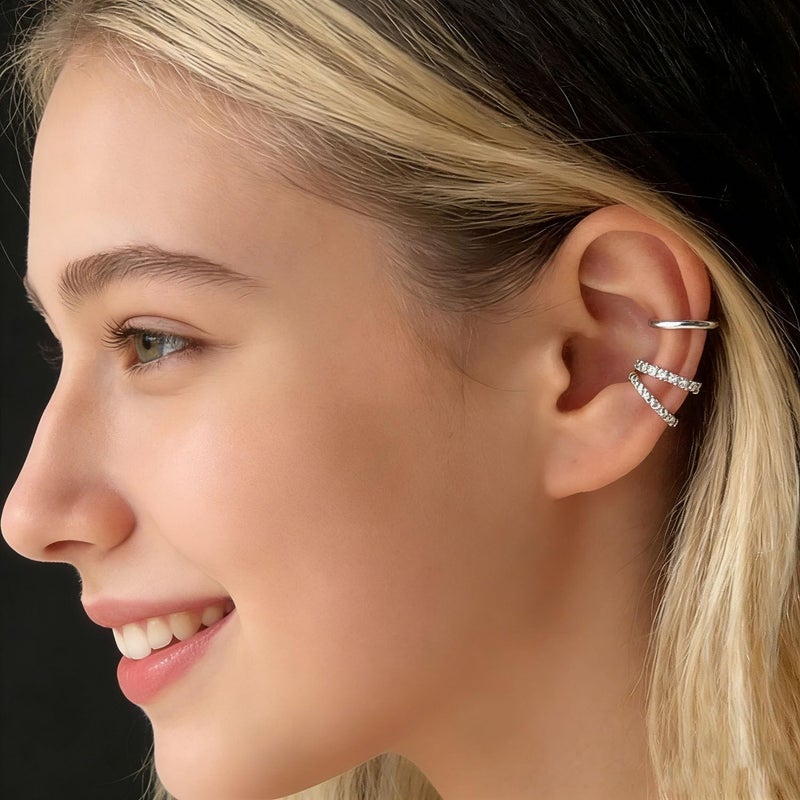 PANSHI  3Pcs Ear Cuffs Non Piercings, Teen Gifts Trendy Silver Clip On Earrings for Teens Women Jewelry Set Gifts for Teen Teenage Women (Silver) - Image 3