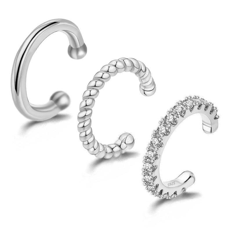 PANSHI  3Pcs Ear Cuffs Non Piercings, Teen Gifts Trendy Silver Clip On Earrings for Teens Women Jewelry Set Gifts for Teen Teenage Women (Silver) - Image 5