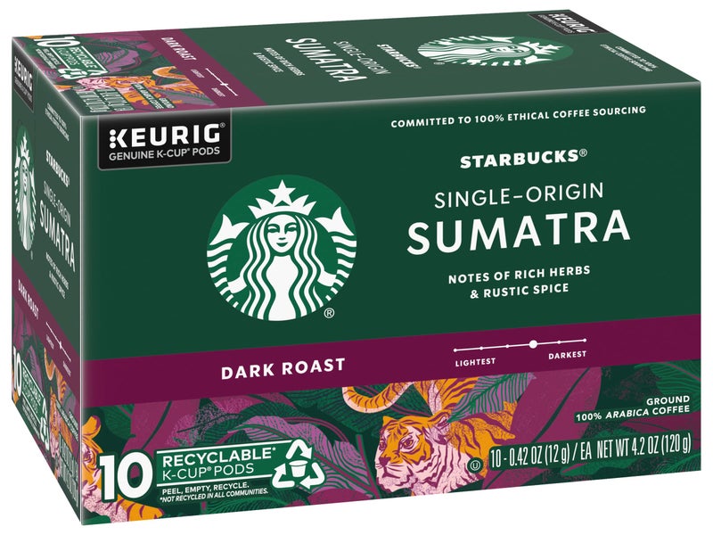 Starbucks Coffee K-Cup Pods, Single-Origin Sumatra Coffee, Dark Roast 100% Arabica Coffee, Keurig Genuine K-Cup Pods, 10 CT K-Cups/Box (Pack of 3 Boxes) - Image 3