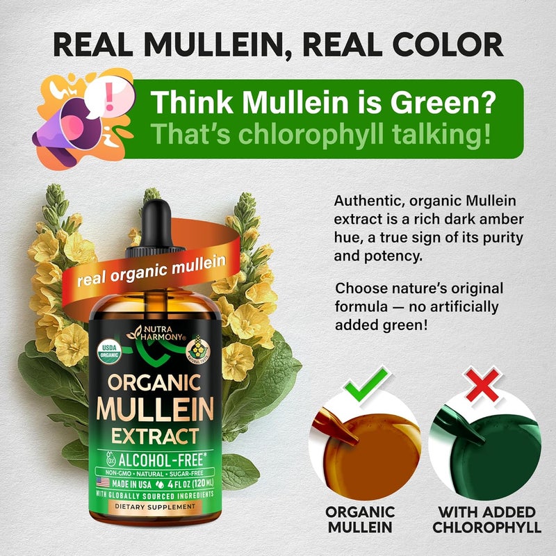 NUTRAHARMONY Mullein Drops for Lungs  USDA Organic Liquid  Mullein Leaf Extract Supplement  Made in USA  Lung  Bronchial Cleanse for Smokers  Respiratory Health Support  As Tincture Tea Pills  4 fl oz - Image 5