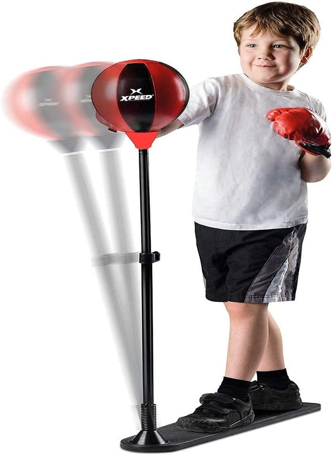 XpeeD Sports Boxing Punching Stand Set | Boxing Set with Glove & Adjustable Standing Punch Ball for 4-10 Year Kids (Red, Black) - Image 1
