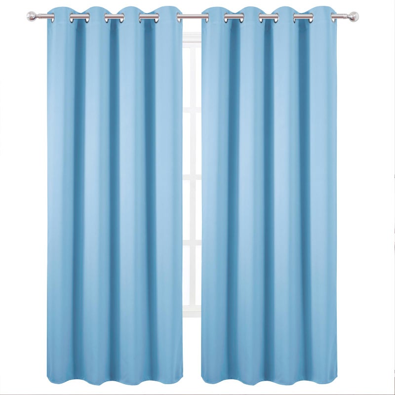 LEMOMO Blackout Curtains 52 x 90 Inch Long Sky Blue Curtains Set of 2 Panels Room Darkening Curtains for Bedroom and Living Room - Image 2