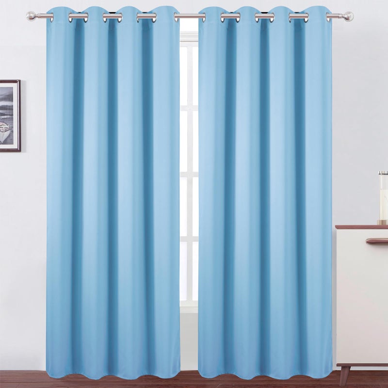 LEMOMO Blackout Curtains 52 x 90 Inch Long Sky Blue Curtains Set of 2 Panels Room Darkening Curtains for Bedroom and Living Room - Image 1