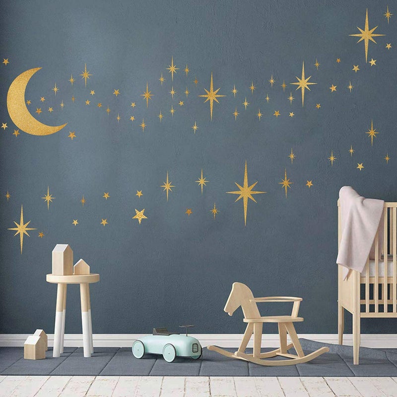 Easma Retro Starburst Wall Decals Stars Wall Stickers Atomic Star Vinyl Decal Star Walls Decals Celestial Decor Girls Room Wall Sticker Peel and Stick Moon Walls Decal - Image 1
