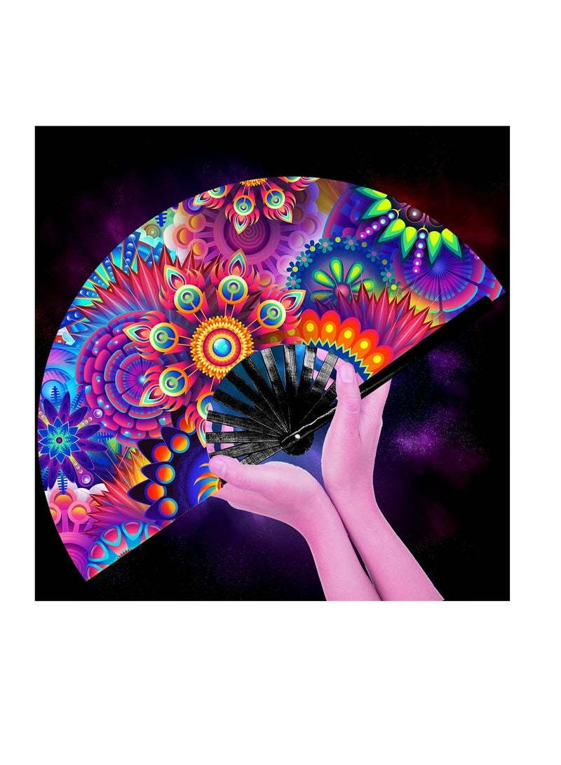 SYOSI Large Folding Fan Hand Rave Fan for Women/Men, Chinease Bamboo and Nylon-Cloth Folding Hand Fan, Hand Fan Festival Fan Gift Fan Craft Fan Folding Fan Dance Fan (Dream Flower) - Image 1