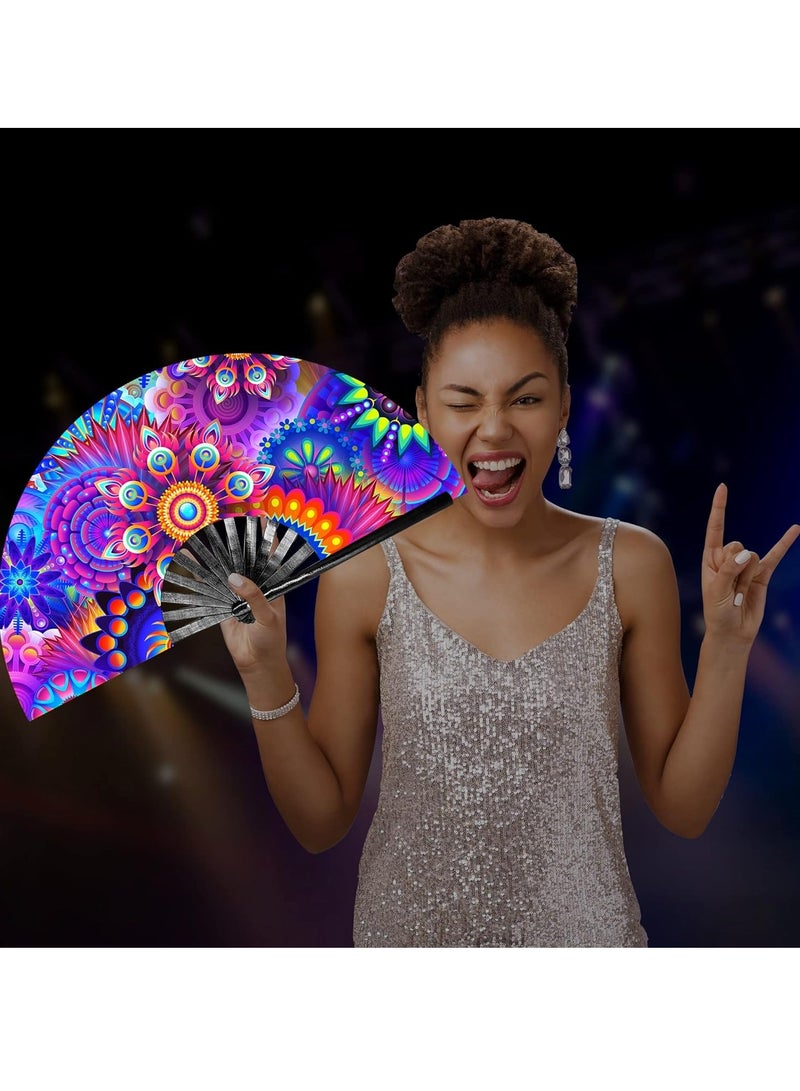 SYOSI Large Folding Fan Hand Rave Fan for Women/Men, Chinease Bamboo and Nylon-Cloth Folding Hand Fan, Hand Fan Festival Fan Gift Fan Craft Fan Folding Fan Dance Fan (Dream Flower) - Image 2