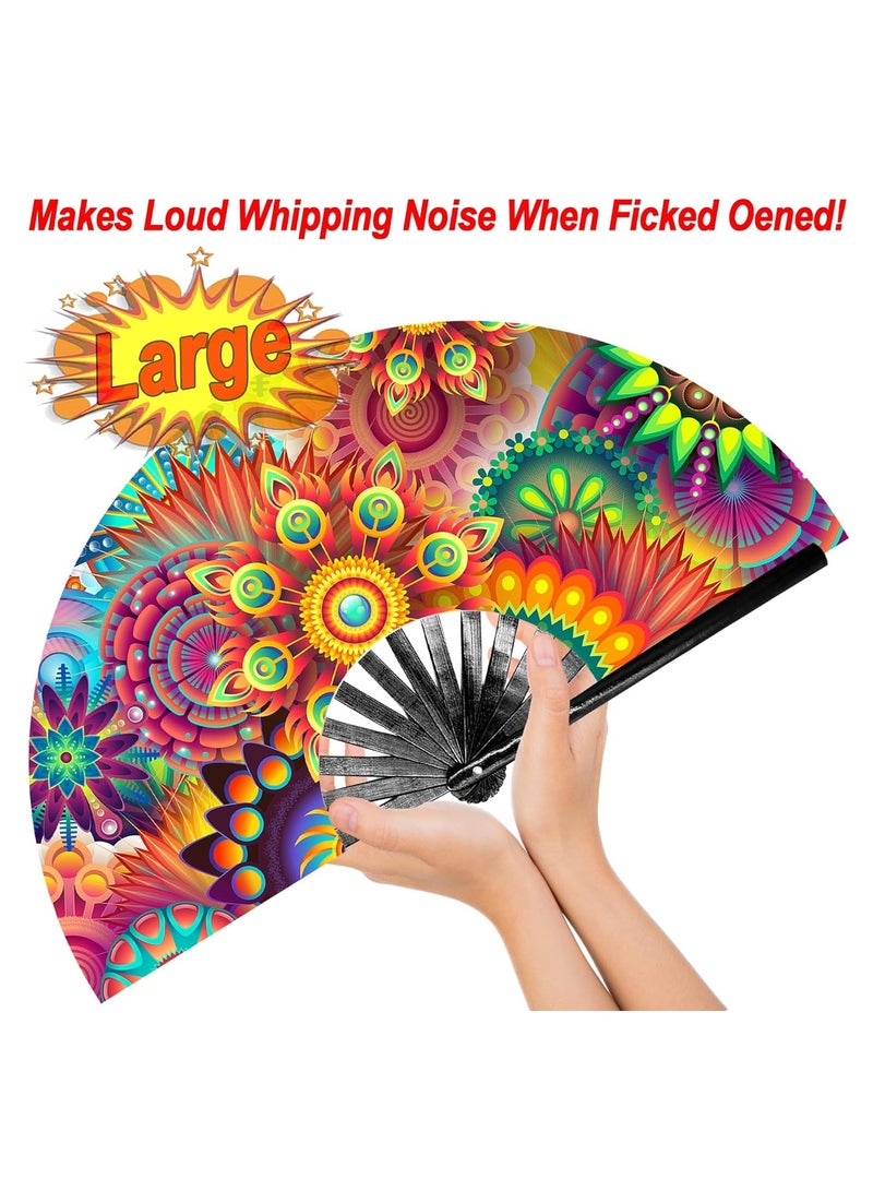 SYOSI Large Folding Fan Hand Rave Fan for Women/Men, Chinease Bamboo and Nylon-Cloth Folding Hand Fan, Hand Fan Festival Fan Gift Fan Craft Fan Folding Fan Dance Fan (Dream Flower) - Image 4