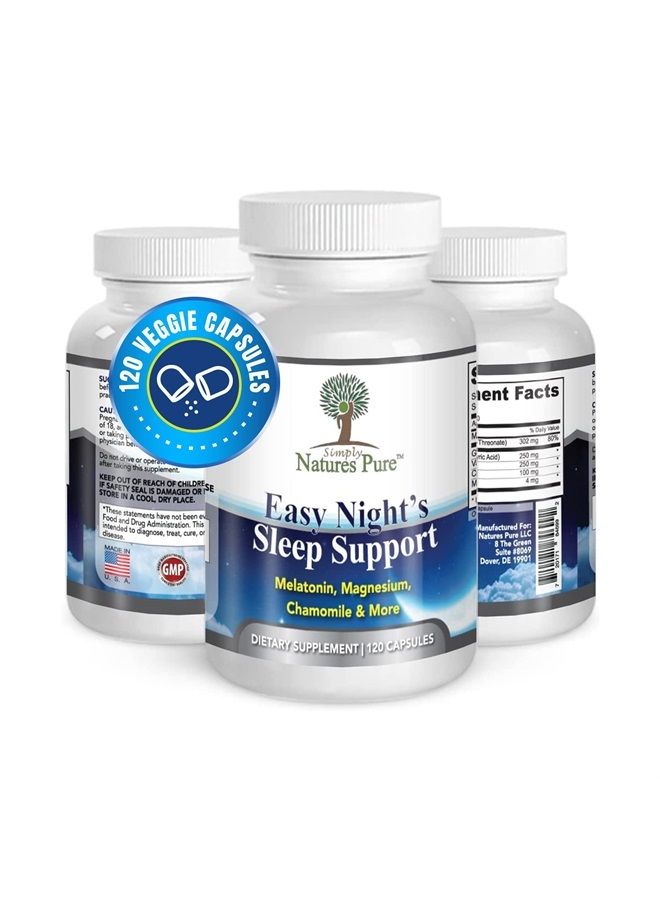 Simply Natures Pure – Easy Night's Sleep Support – Natural Supplement – Magnesium – Valerian Root – Chamomile – Melatonin – Vegetable Capsule - Non-GMO - Image 1