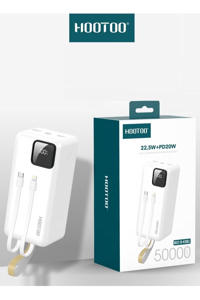 HooToo 50000mAh Portable Power Bank – 22.5W Fast Charging Battery Pack with Built-in USB-C & Lightning Cables, Digital Display, LED Flashlight & Carrying Strap – Universal Compatibility,  - Image 2