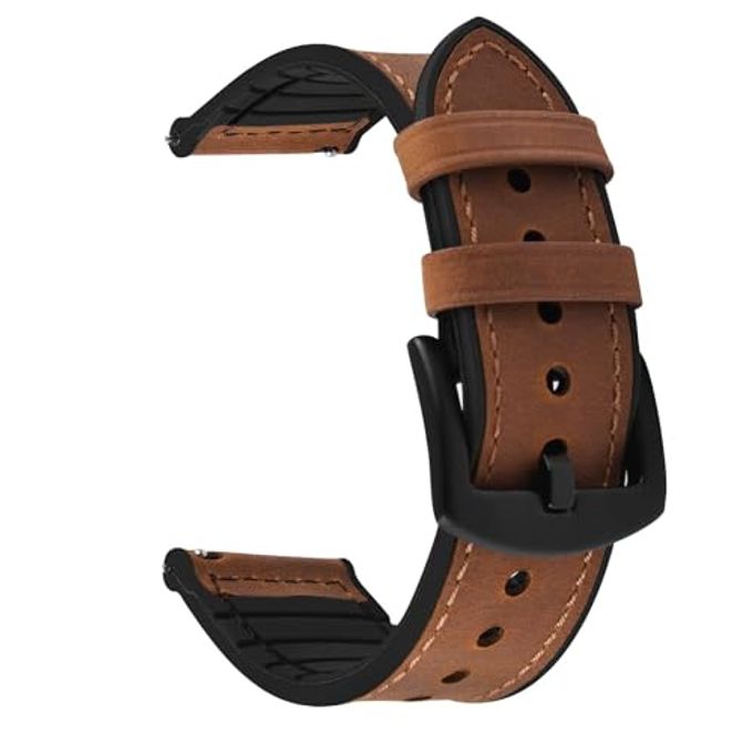 Fullmosa 20Mm 22Mm Quick Release Watch Band Breathable Leather Silicone Strap For Garmin Vivoactive 4/5 Venu 2/3/Sq For Women Men Brown+Black Buckle 20Mm - Image 4