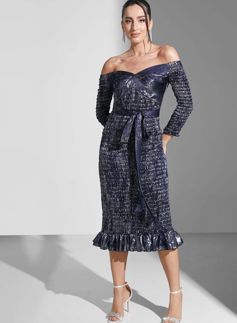 Namshi x Zena Louay Off Shoulder Shirred Dress