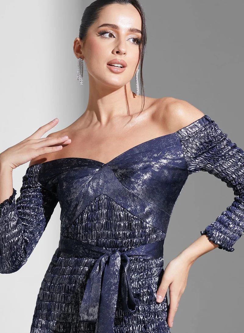 Namshi x Zena Louay Off Shoulder Shirred Dress