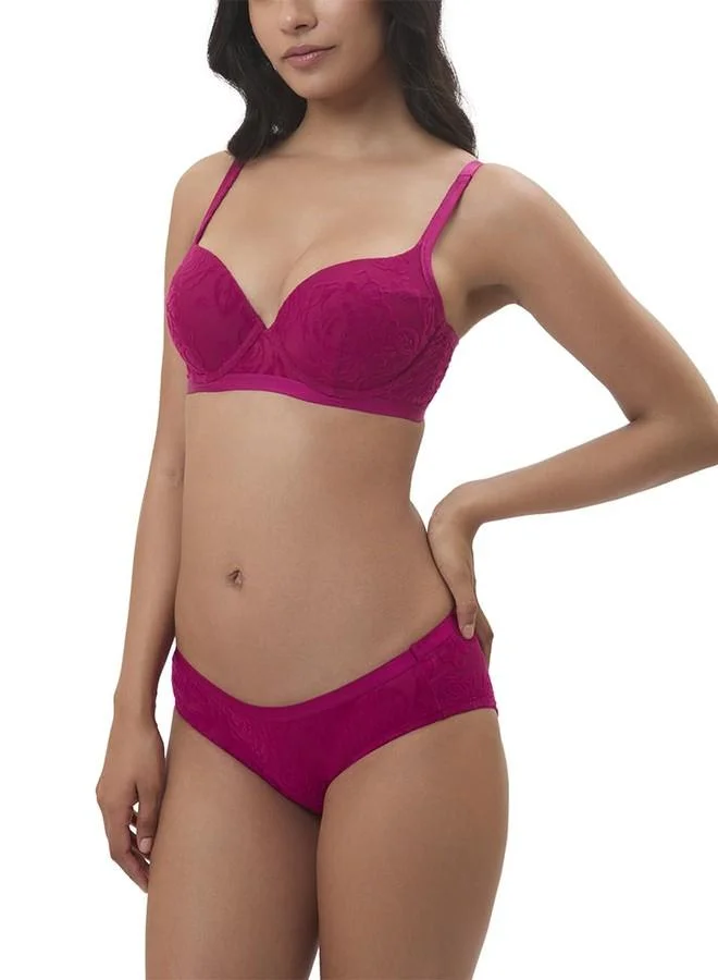 ترايامف Triumph Rose Spotlight Bra | Wired | Padded | Velvet Flock Print | Hook and Eye | Medium Coverage | All-Day Comfort | Breathable Fabric | Pink | 34D | Pack of 1