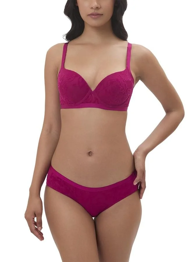 ترايامف Triumph Rose Spotlight Bra | Wired | Padded | Velvet Flock Print | Hook and Eye | Medium Coverage | All-Day Comfort | Breathable Fabric | Pink | 34D | Pack of 1