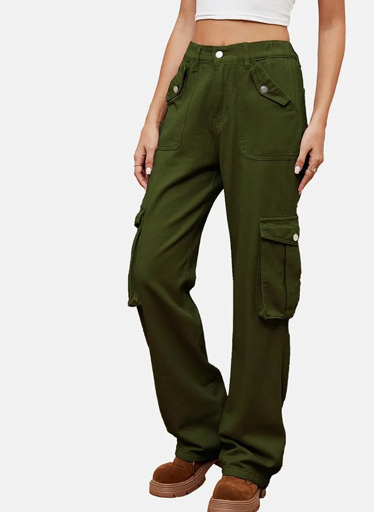 YUNIQEE Green Regular Fit Mid Rise Ankle Plain Cargo Pant