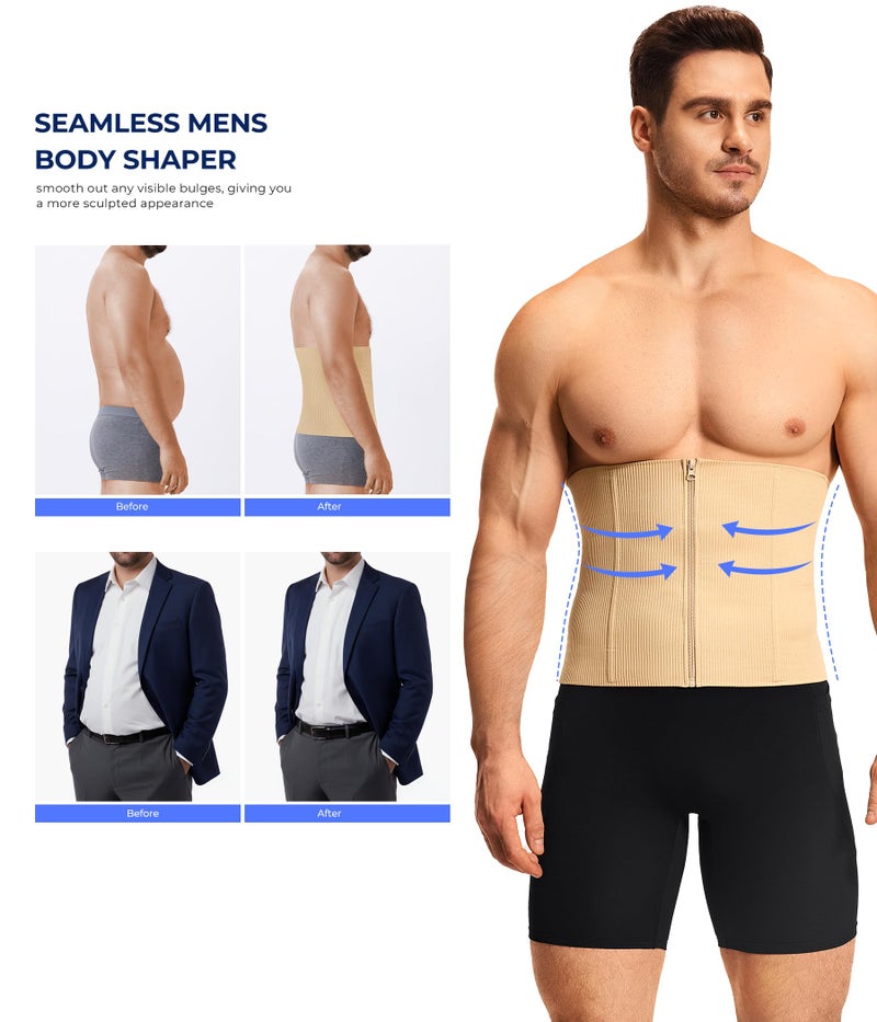 TAILONG Waist Trainer for Men Shapewear Tummy Control Body Shaper Slimming Girdle Fajas para Hombres Corset with Zipper Beige - Image 4