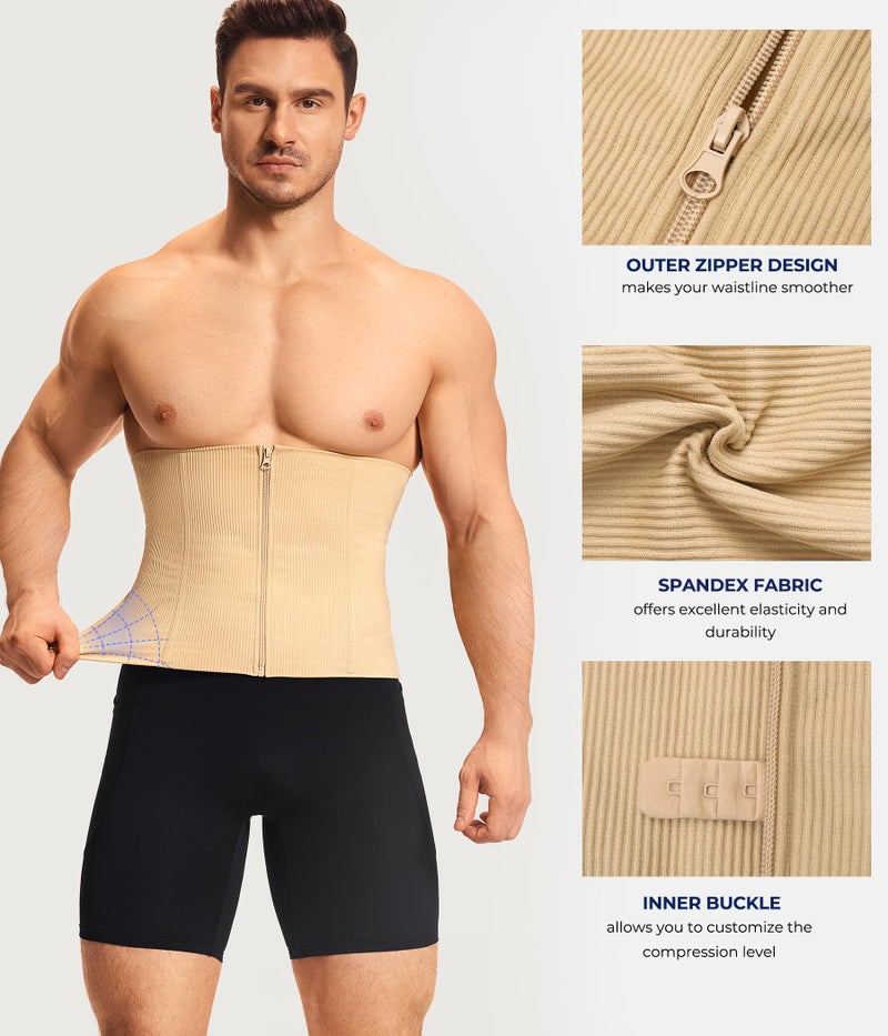 TAILONG Waist Trainer for Men Shapewear Tummy Control Body Shaper Slimming Girdle Fajas para Hombres Corset with Zipper Beige - Image 2