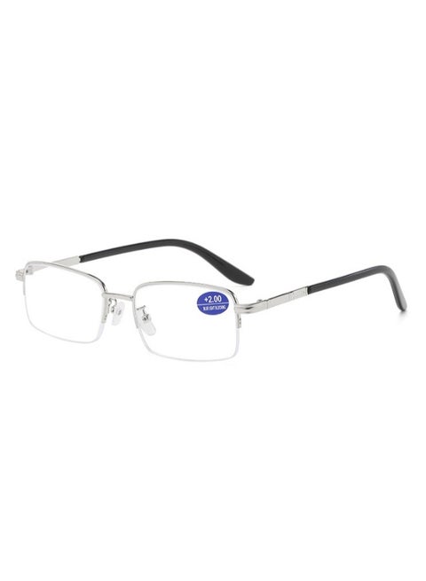 JESSIE +1.00 Reading Glasses,  Silver Frame, Presbyopia, Corrective Eyeglasses, Prescription glasses,  Anti-Blue Light Lenses for Men & Women, Unisex – Silver Metal Frame and Hinge, Stylish Square Design, Computer Screen Eyestrain Relief