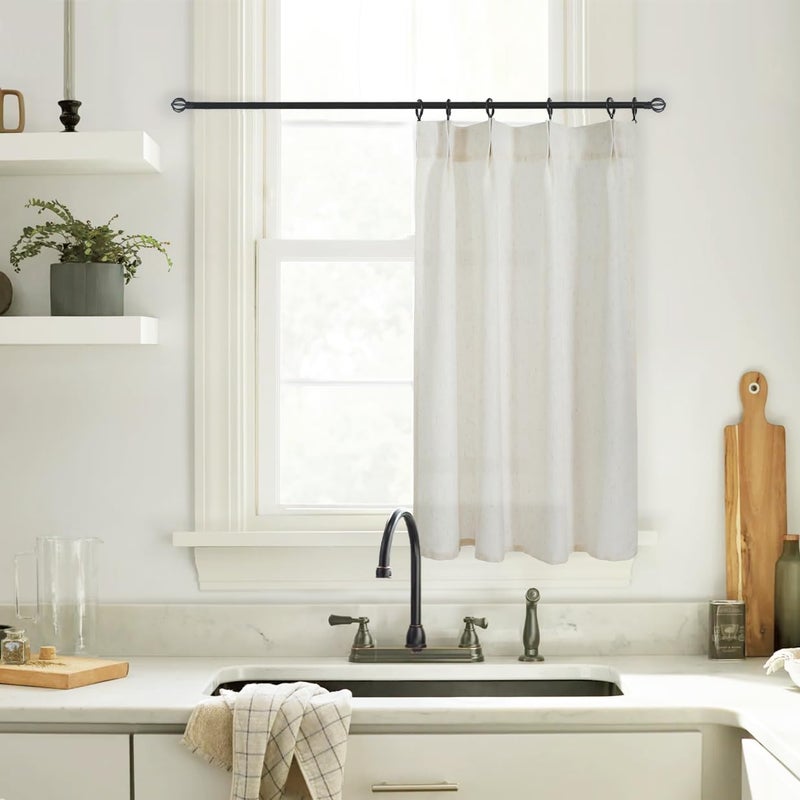 Lino Rosa Pinch Pleated Cafe Curtain for Kitchen 24 Inch Length x 24 in Width Cover 36 Wide Windows with Pleat Modern Farmhouse Style Linen Sheer Tier Small Window Curtain Over Sink - Image 1