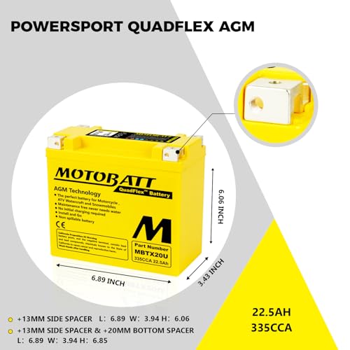 MotoBatt MBTX20U (12V 22.5 Amp) 335 CCA Factory Activated Maintenance Free QuadFlex AGM Battery - Image 2