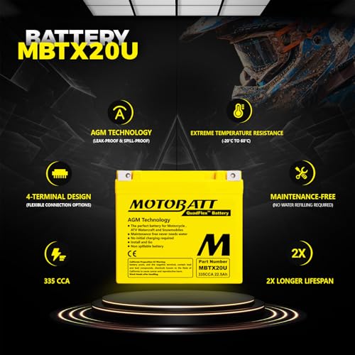 MotoBatt MBTX20U (12V 22.5 Amp) 335 CCA Factory Activated Maintenance Free QuadFlex AGM Battery - Image 3