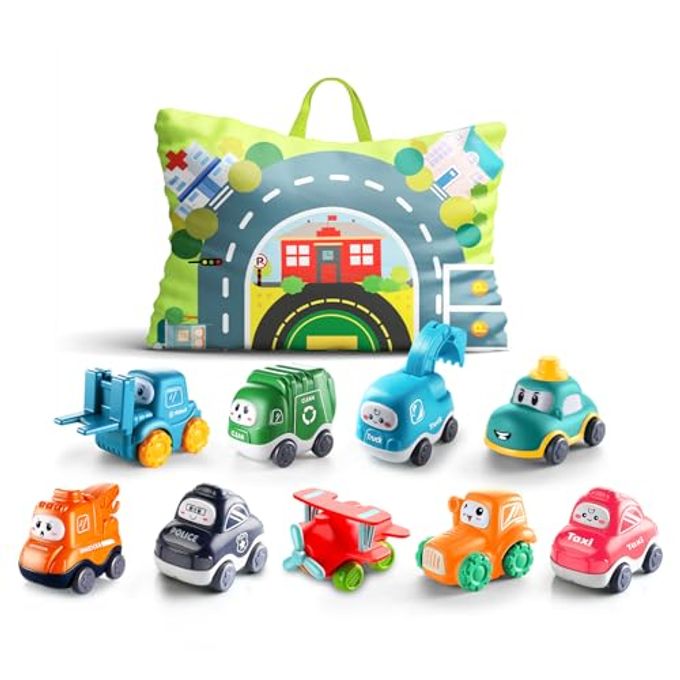 ALASOU 9 PCS Baby Cranes Car Toys with Playmat/Storage Bag|1st Birthday Gifts for Toddler|Baby Toy for 1 2 Year Old Boy|1 2 Year Old Boy Christmas Birthday Gift for Infant|Stocking Stuffers for Kids - Image 1