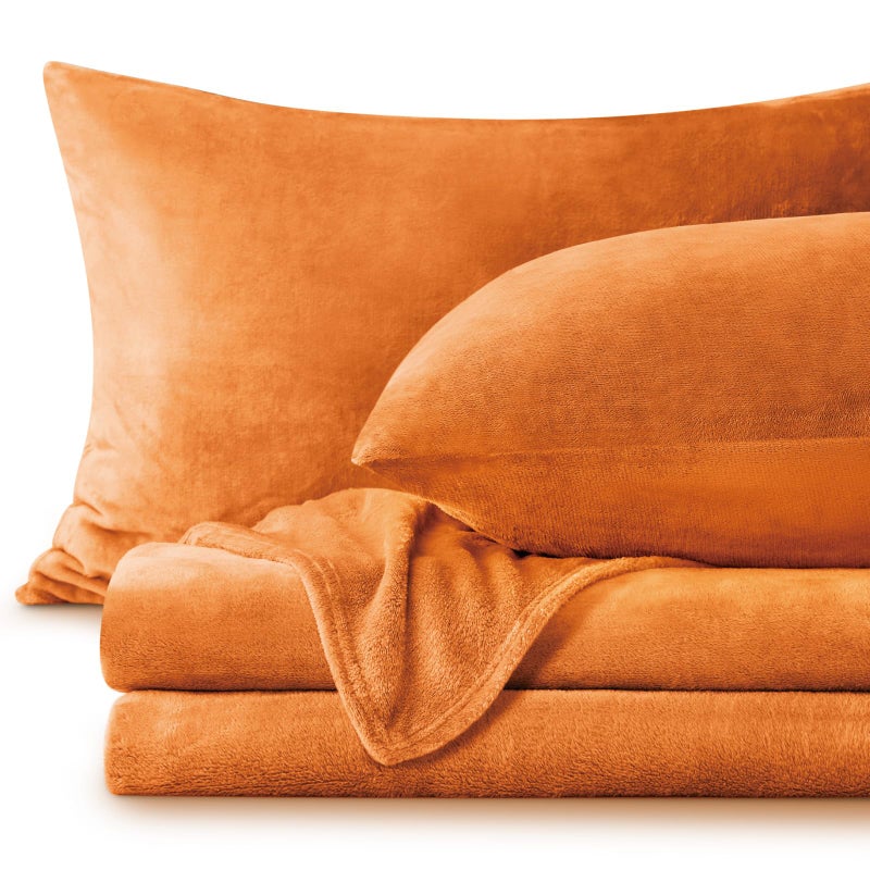 BEDELITE Flannel Sheets Twin Size Burnt Orange - Super Soft Fall Fleece Sheets Set Fluffy Extra Plush  3 Piece(Include Fitted Sheet  Flat Sheet  1 Pillowcase) - Image 1