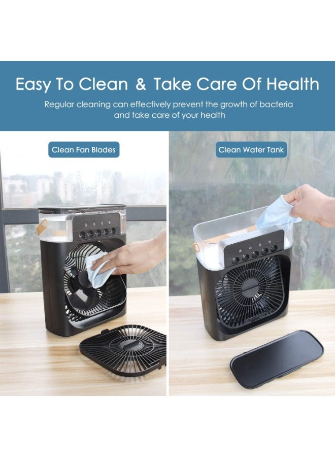 كيلا مروحة تبريد صغيرة، مكيف هواء محمول، مرطب هواء، مبرد هواء شخصي مع توقيت 1/2/3 ساعات، إضاءة LED 7 ألوان، 3 سرعات للرياح و3 أوضاع رش، للاستخدام في المكتب والمنزل والسفر - Image 3