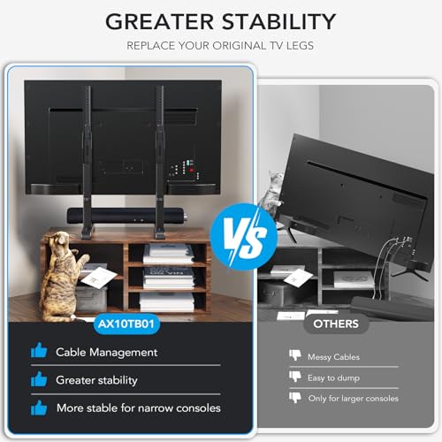 AX WABER Table Top TV Stand with Height Adjustable TV Legs Replacement for Most 37-86 Inch Flat Curved TVs,Steel TV Base Feet Holds up to 150 lbs with Cable Management, Max VESA 800x600mm Black - Image 4