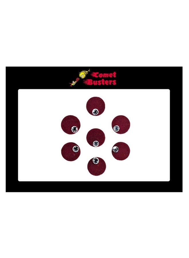 Comet Busters Round Maroon Velvet Bindi With Silver Stone (8 mm) (BIN450) - Image 3