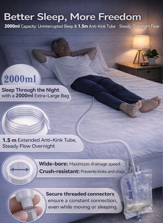Leak-Proof Wearable Male Urinal for Incontinence - Plus Size 100-330 lbs Adjustable 36-76" Waist - Soft Medical Silicone Urine Collector with 5ft Extended Tube & 3 Reusable Bags for Night (Grey) - Image 3