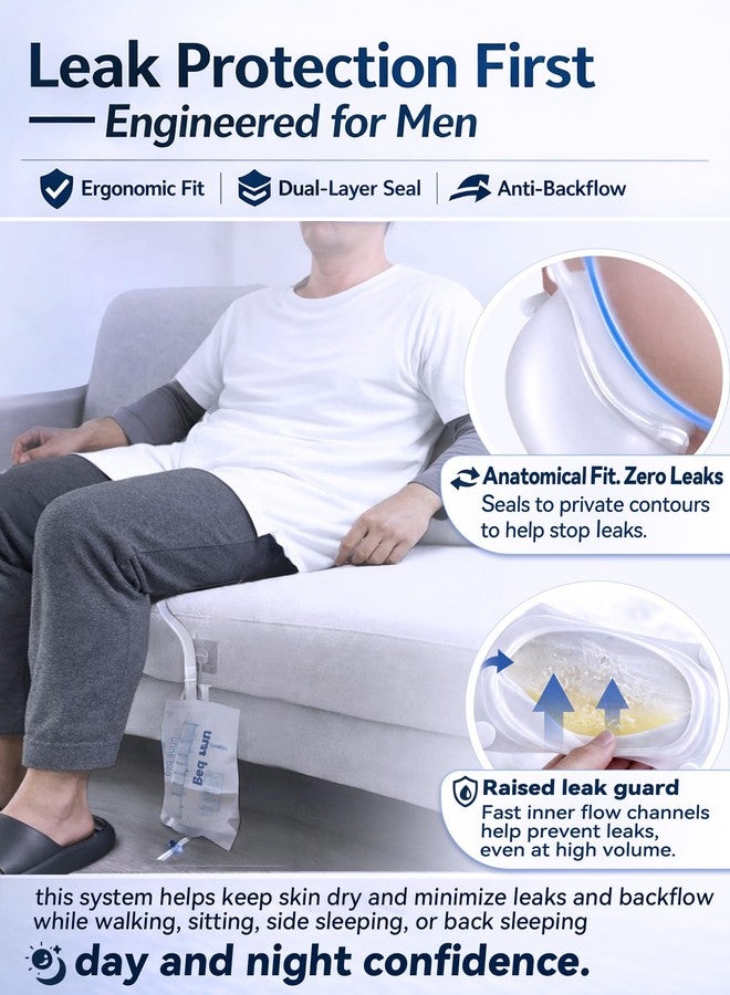 Leak-Proof Wearable Male Urinal for Incontinence - Plus Size 100-330 lbs Adjustable 36-76" Waist - Soft Medical Silicone Urine Collector with 5ft Extended Tube & 3 Reusable Bags for Night (Grey) - Image 4